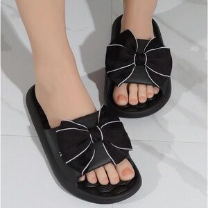 OYOANGLE Bow Detail Foam Slide Sandals